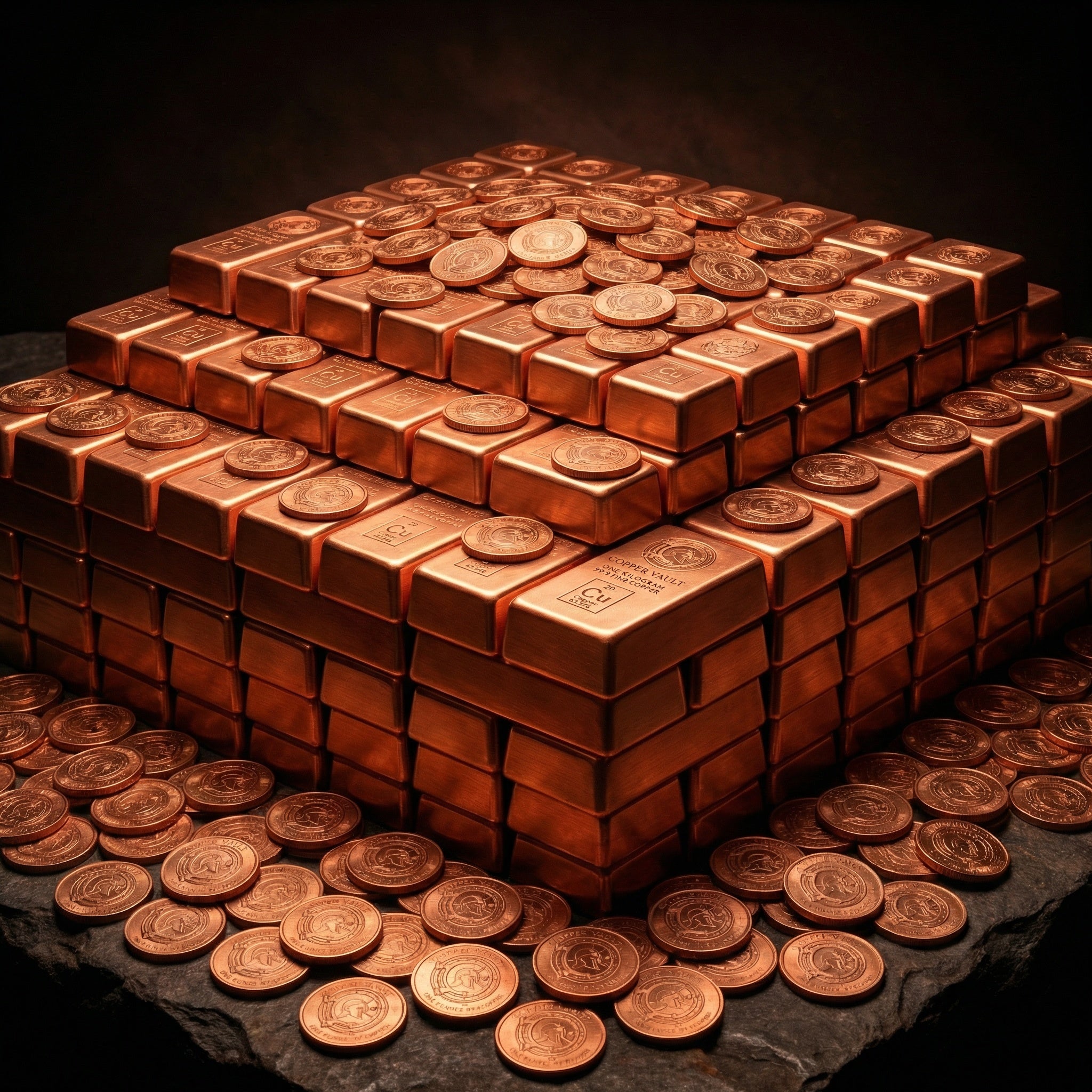 Copper Vault Mega Stack Bundle — 100 × 1kg + 50 × 10kg Bars + 500 Coins — 615kg Copper