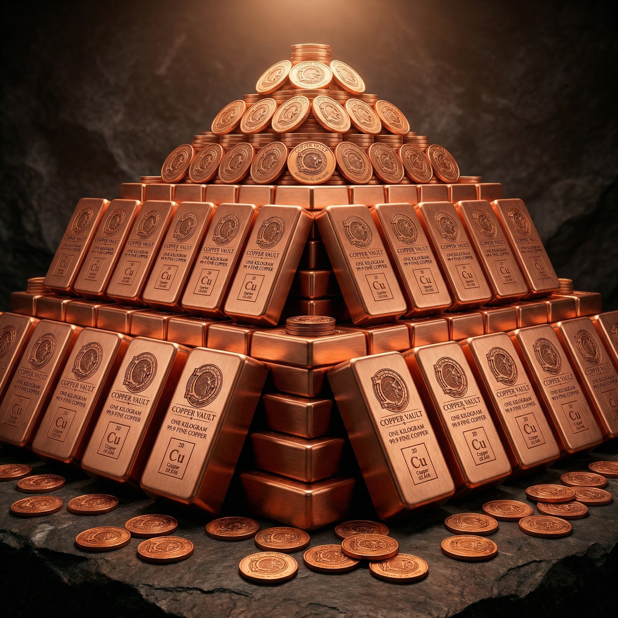 Copper Vault Mega Stack Bundle — 100 × 1kg + 50 × 10kg Bars + 500 Coins — 615kg Copper