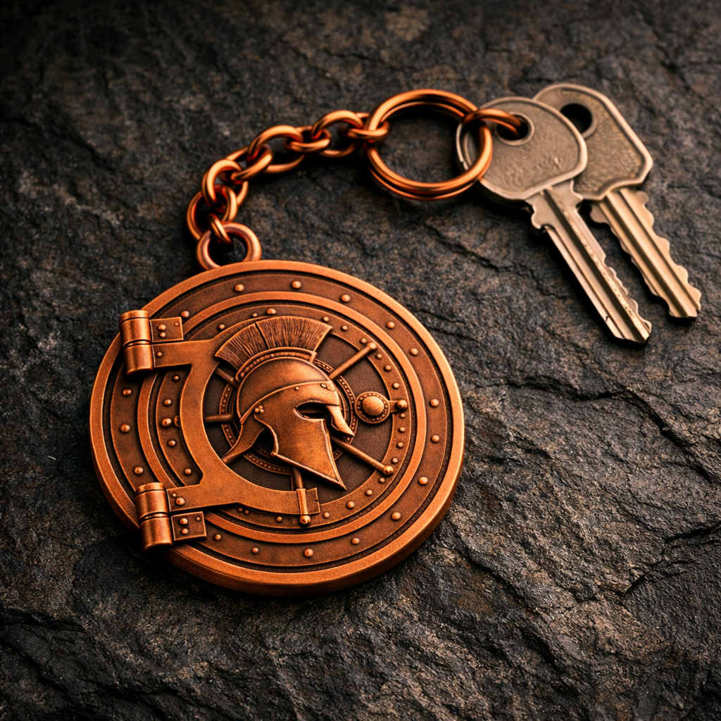 Copper Vault Keychain — Spartan Helmet Vault Door Design