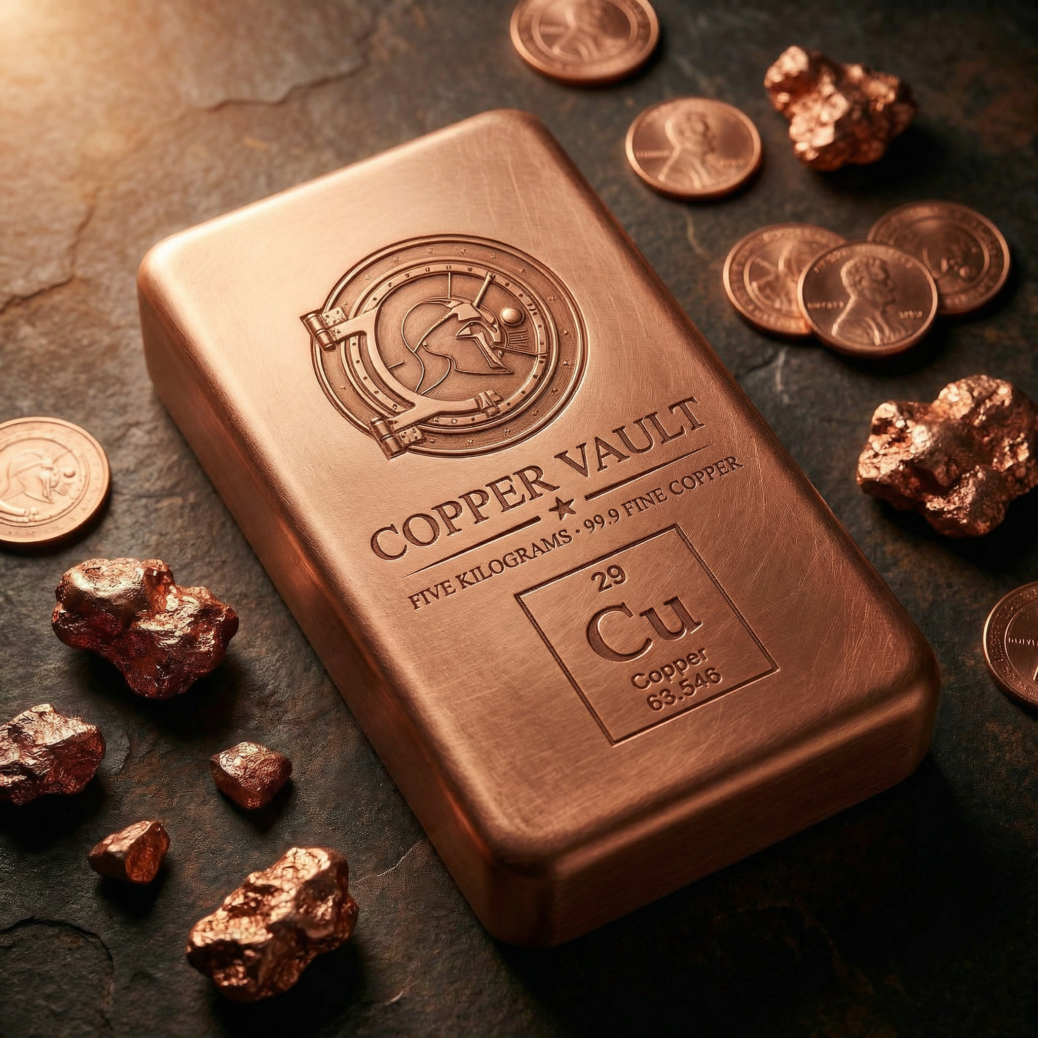 Copper Vault 5kg Solid Copper Bullion Bar — 99.9 Fine Copper