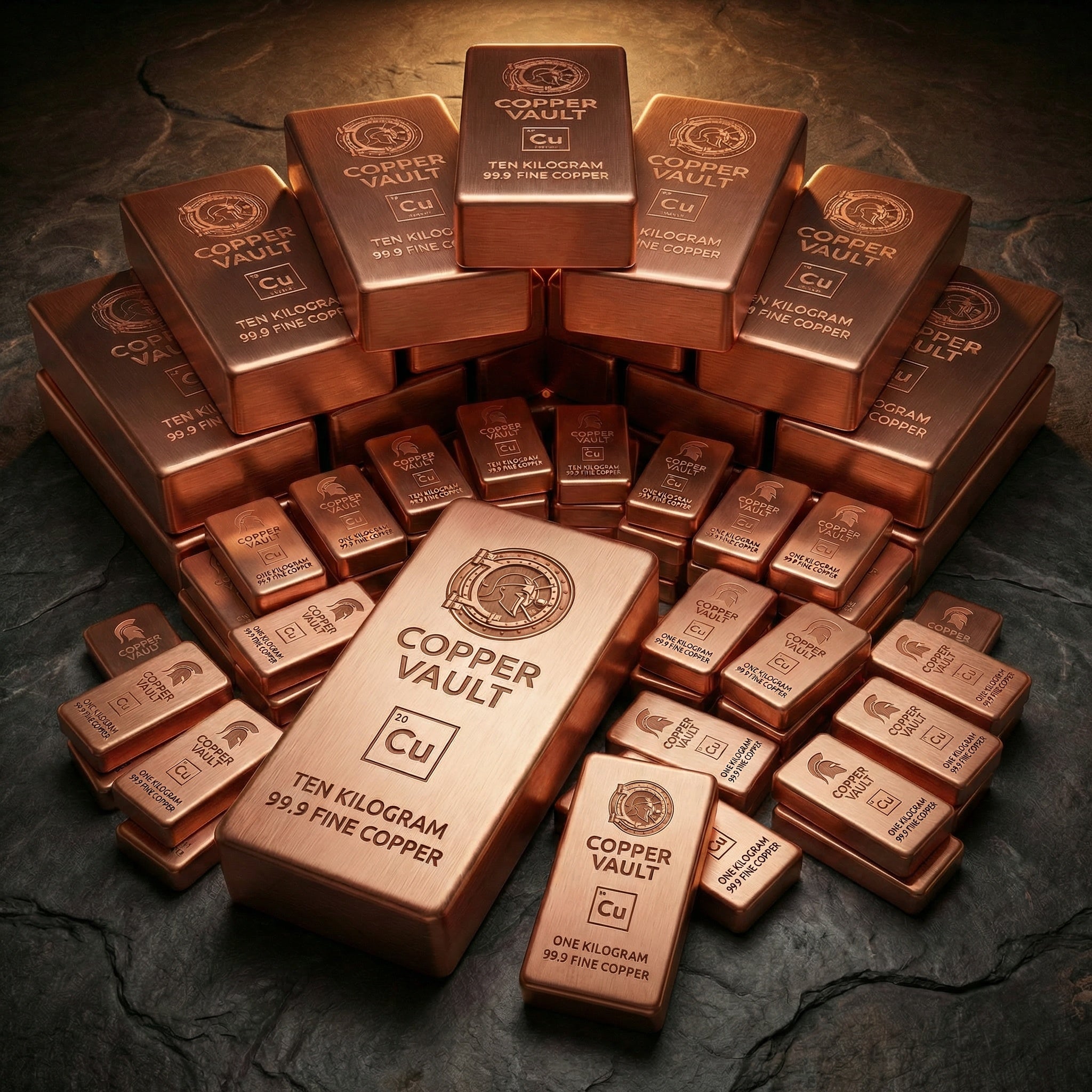 Copper Vault Bulk Stack Bundle — 50 × 1kg Bars + 10 × 10kg Bars — 150kg Copper
